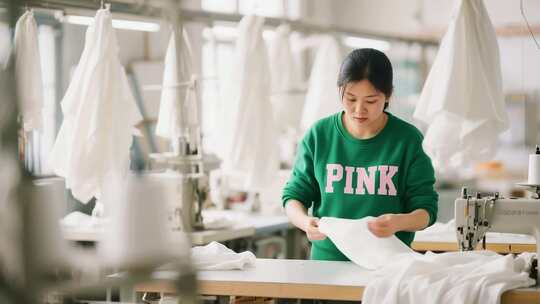 女工在车间操作缝纫机