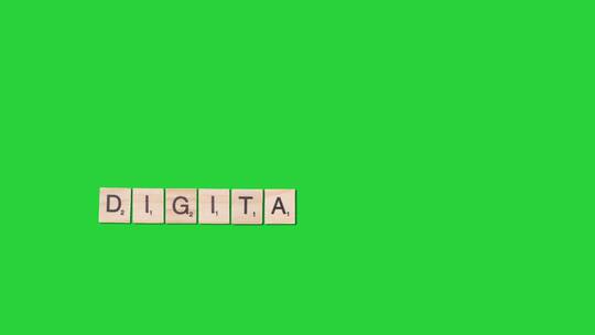 绿幕背景上的digital木板单词定格动画