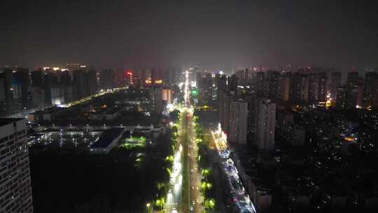 河南新乡市城市夜景灯光航拍