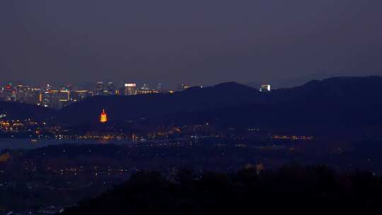 杭州西湖湖滨城市建筑夜景