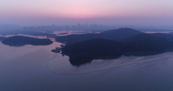 旅游景区 航拍鼋头渚 太湖仙岛 黎明 推中景