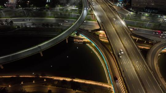 高架桥车流夜景航拍