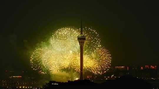 城市烟花夜景航拍