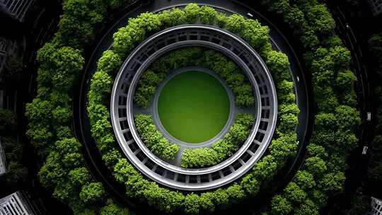 城市生态绿化环岛鸟瞰城市可持续发展