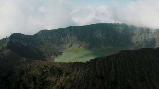 火山，墨西哥，火山口湖，雾