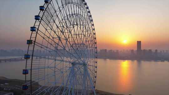 洲最大南昌之星摩天轮清晨日出航拍延时合集