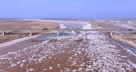 冬季黄河流凌航拍