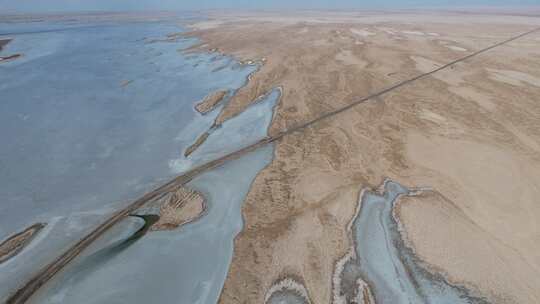 青海海西水上雅丹冰面沙地航拍视频