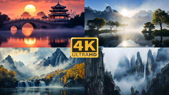 4K中国水墨山水墨韵江山1