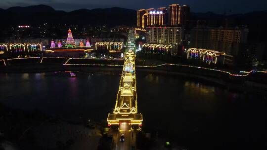 航拍湖南晃州风雨桥夜景