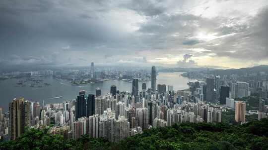 香港太平山维多利亚港CBD中环日出延时