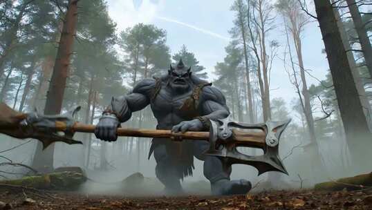 森林中持巨斧的怪物素材