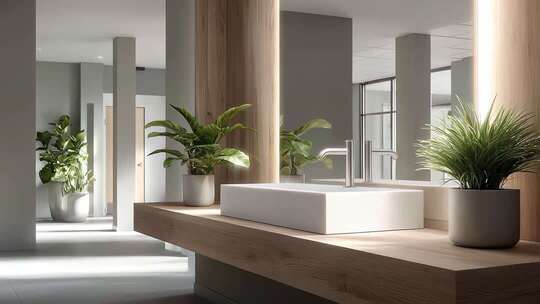 简约现代洗手间与绿植清新设计