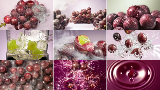 多肉葡萄紫葡萄巨峰葡萄鲜果汁饮品广告实拍高清在线视频素材下载