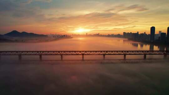 钱塘江日出 钱江一桥  杭州日出大景