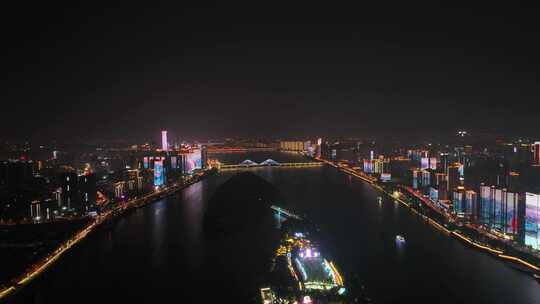 长沙湘江两岸夜景风光都市江滨城市夜晚风景