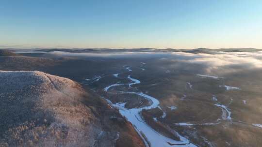 航拍林海雪原冰河云海朝阳