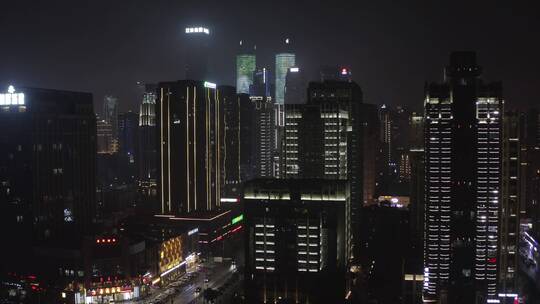 夜晚城市商业楼夜景航拍视频素材模板下载