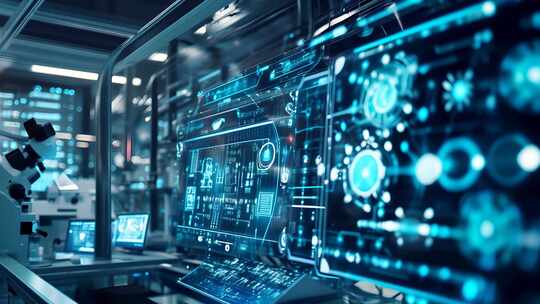 充满科技感的实验室设备3D渲染画面