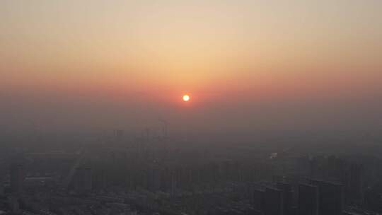 城市日落晚霞夕阳自然风光航拍