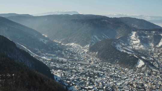 布拉索夫，雪，城市景观，山