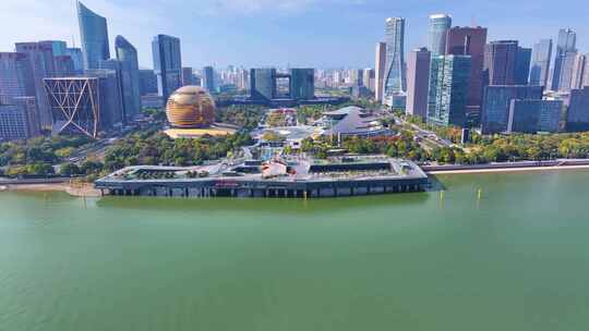 浙江杭州钱江新城市民中心航拍城市地标风景