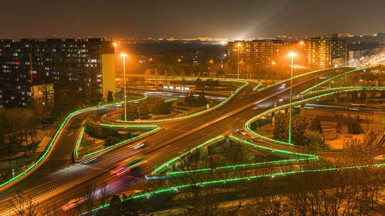 北京玉蜓夜晚车流道路延时