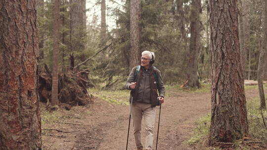 森林中漫步的老人