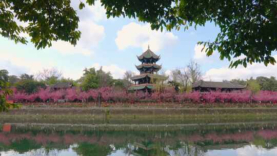 城市河流两岸风光全景