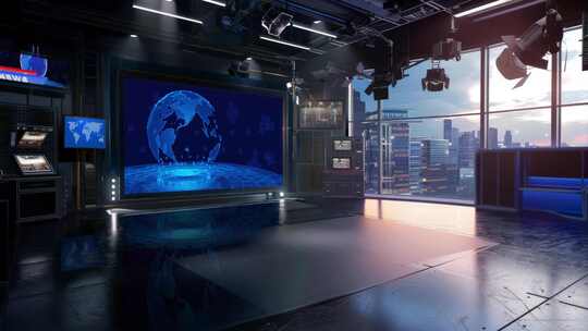 3D虚拟新闻工作室Ac背景循环4视频素材模板下载
