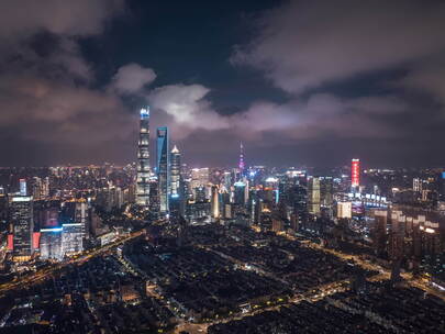 上海浦东陆家嘴航拍夜景