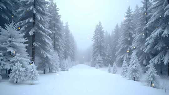 冬季雪地树林雪景4k舞台粒子活动背景