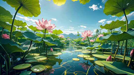 夏日荷塘莲花美景