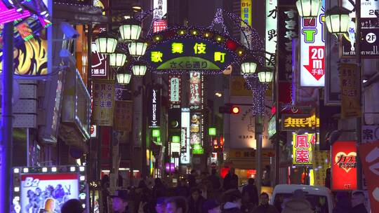日本夜晚街头的霓虹灯招牌