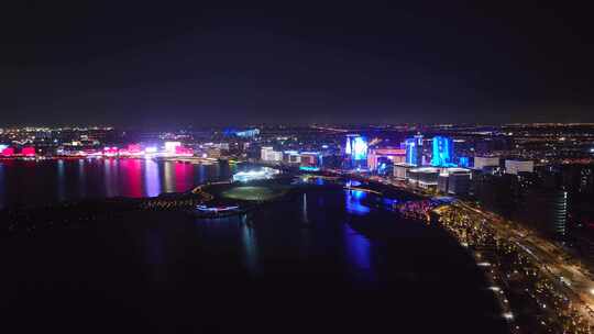 上海滴水湖夜景灯光秀  城市夜景 灯火辉煌