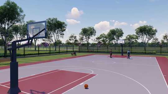 户外社区篮球场三维动画