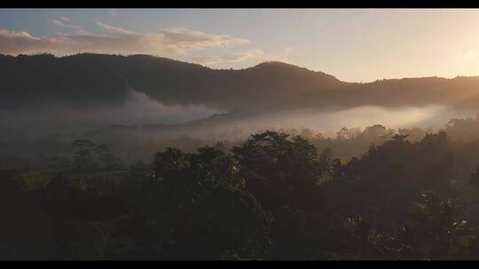 航拍黎明时分山间的浓雾风景