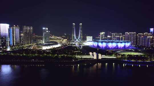 杭州奥体中心大莲花杭州之门城市夜景