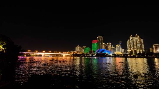 广西柳州夜景柳江音乐喷泉风景