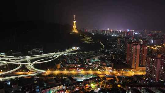 青海西宁园树立交桥夜景交通航拍