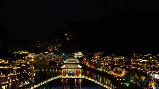 湖南湘西凤凰古城著名旅游景点航拍