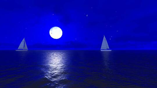 大海明月海鸥帆船夜景