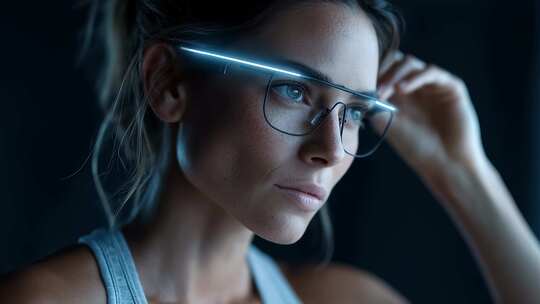 未来科技感女性佩戴智能眼镜特写