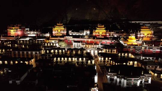 航拍日喀则扎什伦布寺夜景视频素材模板下载