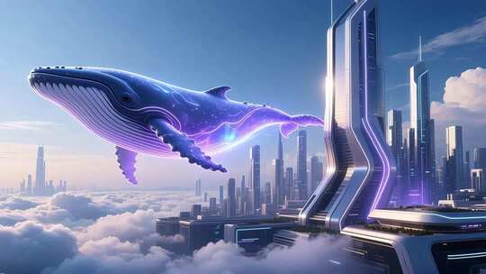 虚拟鲸鱼概念地产高端光影云端城市