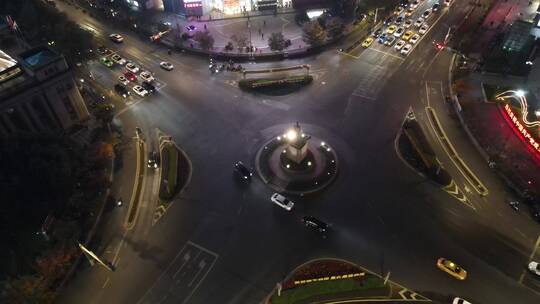 南京新街口孙中山雕像夜景航拍