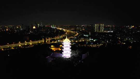 江苏无锡城市夜景惠山古镇航拍