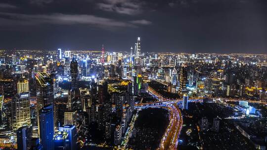 航拍上海夜景陆家嘴外滩建筑群