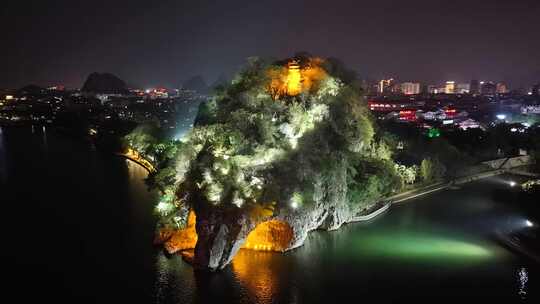 航拍广西桂林象山景区夜景