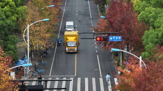 杭州钱塘区学林街秋景航拍